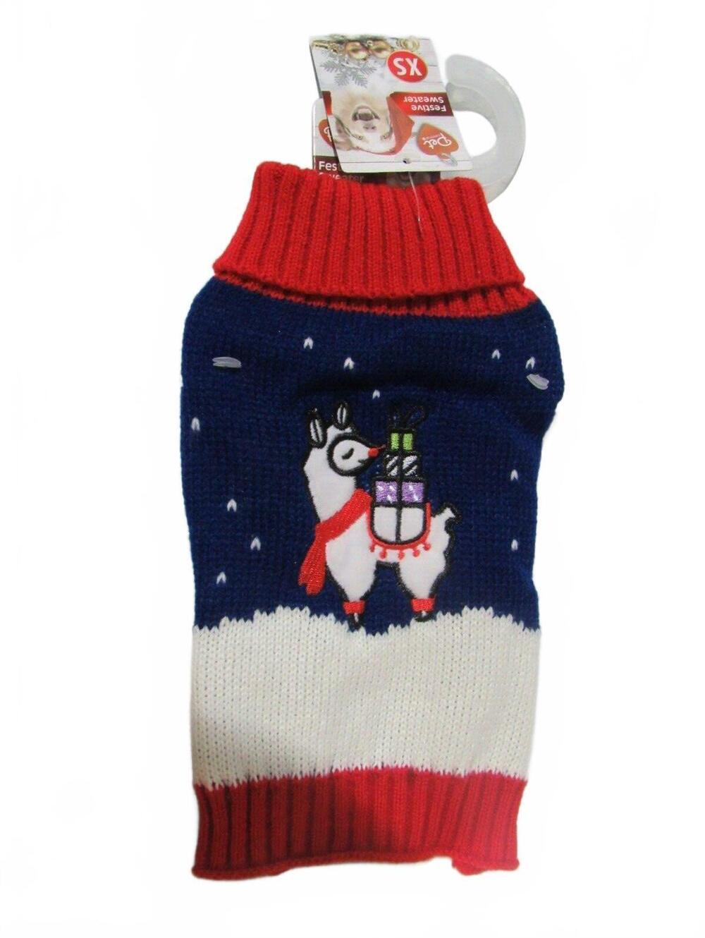 new Festive Dog Sweater with Llama on White Background Size XZ by Pet Central